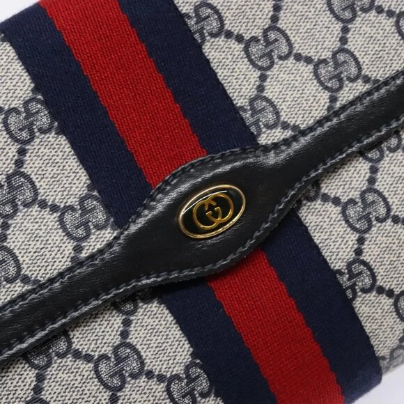GUCCI GG Supreme Sherry Line Clutch Bag PVC Navy Gold 67 014 3087 Auth 140986 - Picture 10 of 15